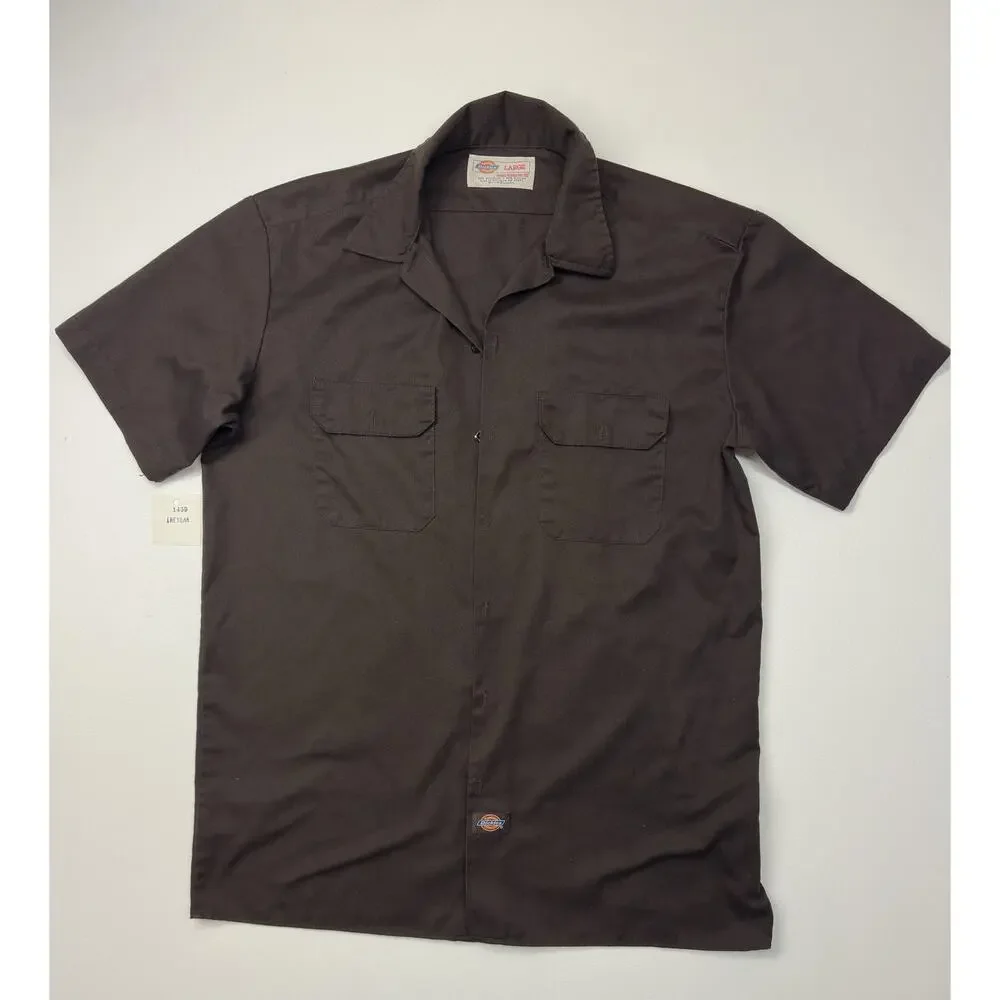 Used Dark Brown Dickies Men's Short Sleeve Work Shirt Large
